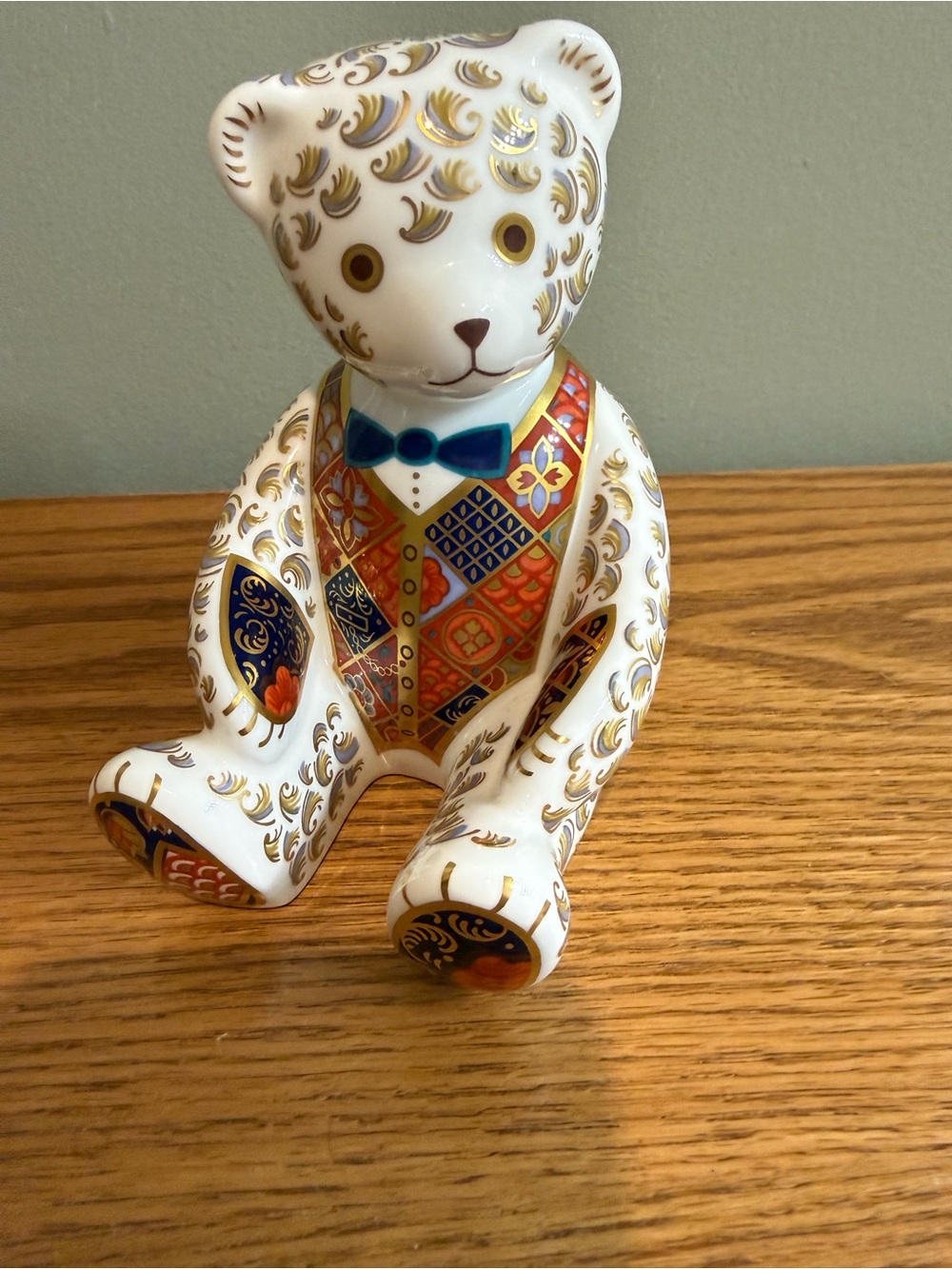 Royal Crown Derby Teddy Bear. LX1 Blue Tie Fine Bone China
